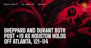 Sheppard and Durant Both Post +19 as Houston Holds Off Atlanta, 121-114