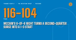 McCain's 6-of-8 Night Turns a Second-Quarter Surge Into a 1-0 Start